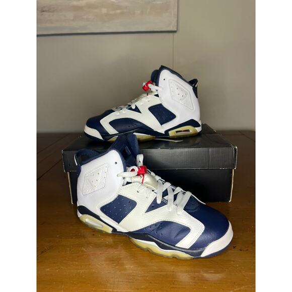 Air Jordan 6 Retro Olympic White/Midnight -Navy Varsity RedSize 6.5 With OG BOX - Picture 1 of 5